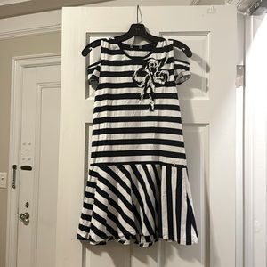 Black and white striped cold shoulder dress